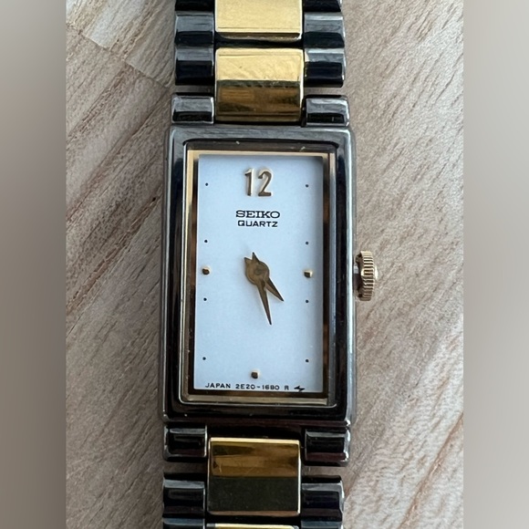 Seiko Ladies Watch Unique Two Tone Bracelet White Rectangular Dial - Picture 3 of 15